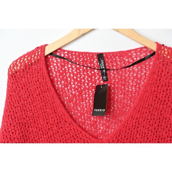Torrid Red Cable Loose Knit Warm Cozy Sweater Pullover Sz 1 14-16 NEW - Picture 2 of 15